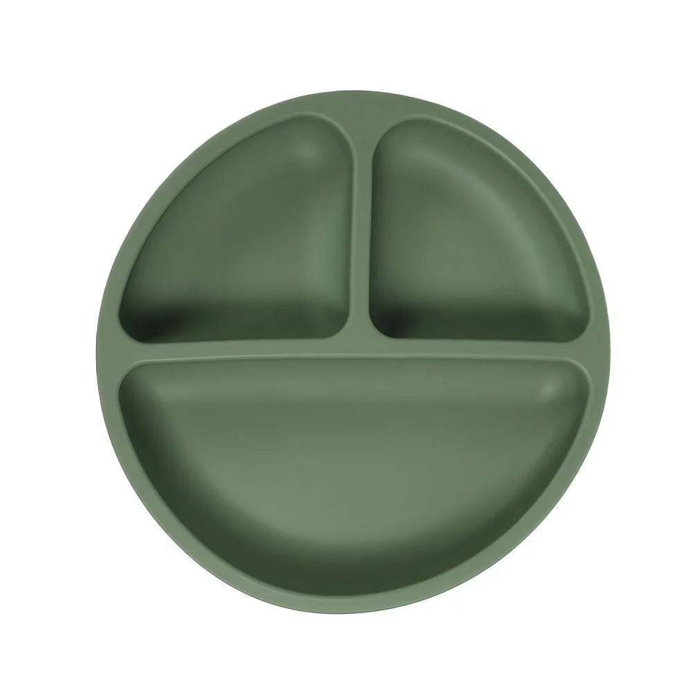 Piatto Svezzamento in Silicone con 4 Ventose – Piatto Pappa Antiscivolo a 3 Scomparti