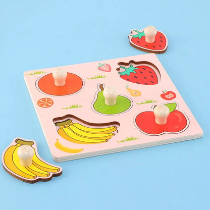 Puzzle Montessori in Legno con Pomelli – Gioco a Incastro Frutta 18 Mesi+