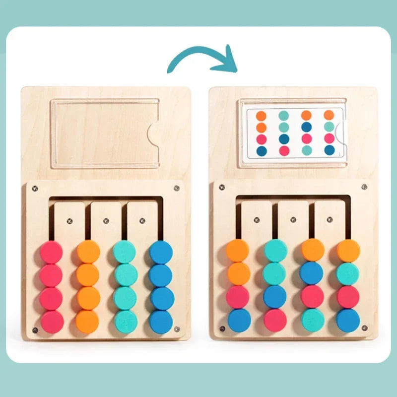 Puzzle Scorrevole in Legno – Gioco Educativo di Logica e Abbinamento Colori per Bambini 3+ Anni