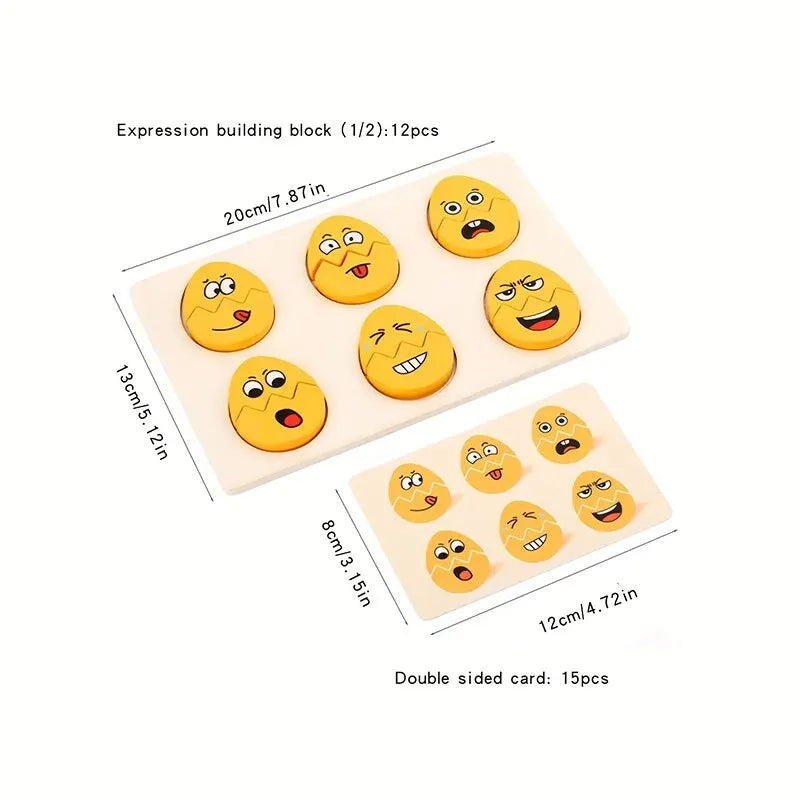 Puzzle delle Emozioni in Legno per Bambini – Gioco di Abbinamento delle Espressioni con Carte Modello