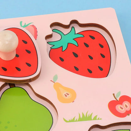 Puzzle Montessori in Legno con Pomelli – Gioco a Incastro Frutta 18 Mesi+