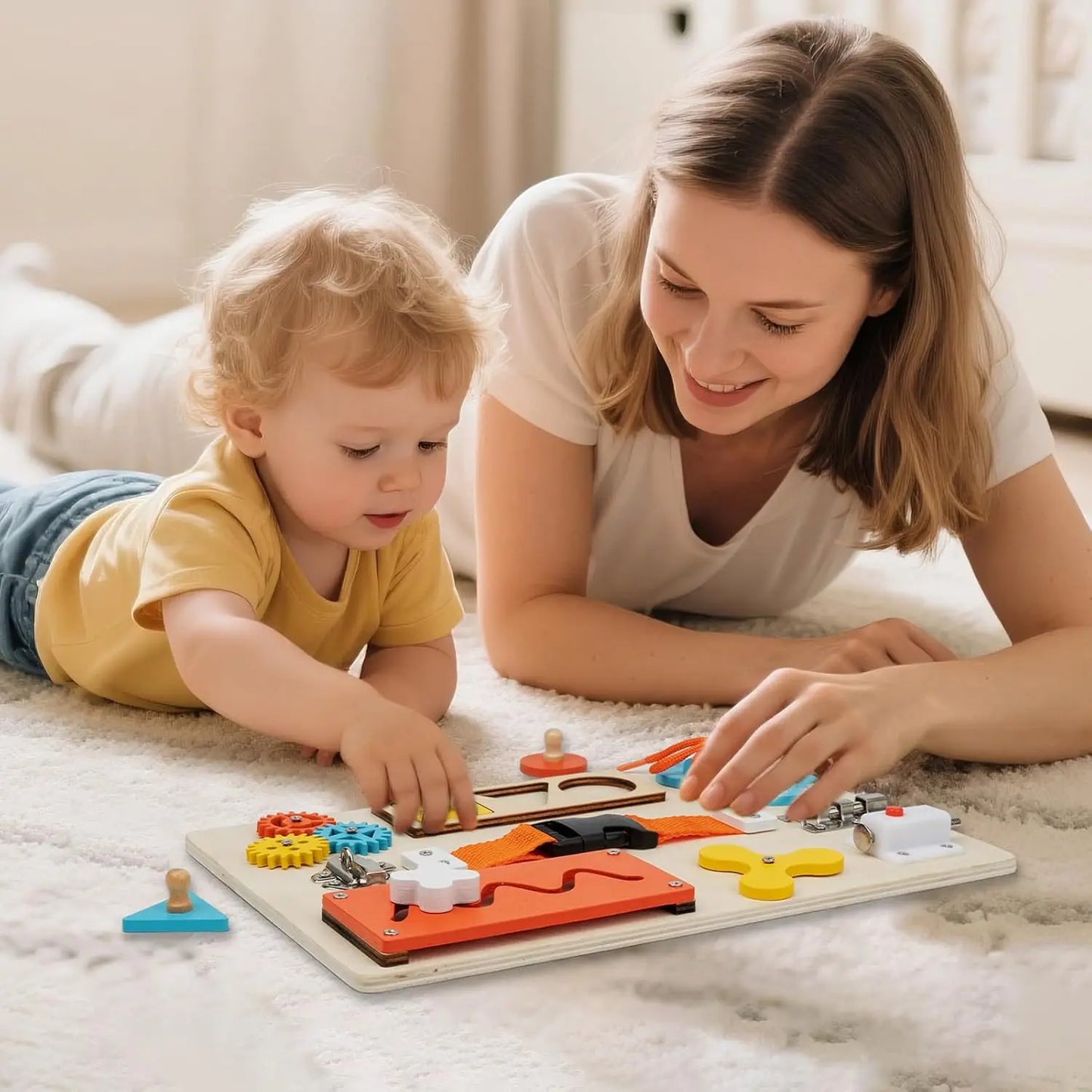 Tavola Sensoriale in Legno Ispirata al Metodo Montessori – Busy Board 9 in 1 per Motricità Fine e Autonomia