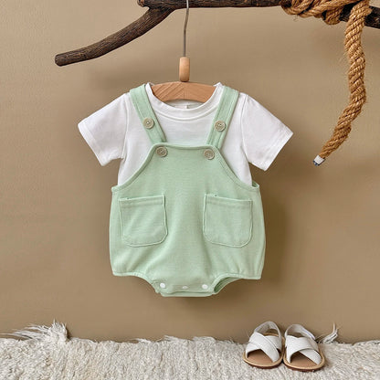 Completo Neonato 2 Pezzi con Body a Salopette e Maglietta in Cotone – 0-18 Mesi