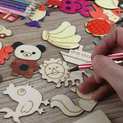 Stencil e Sagome in Legno da Colorare – Set Gioco di 20 Tessere per Disegnare e Ricalcare, Bambini 3+ Anni