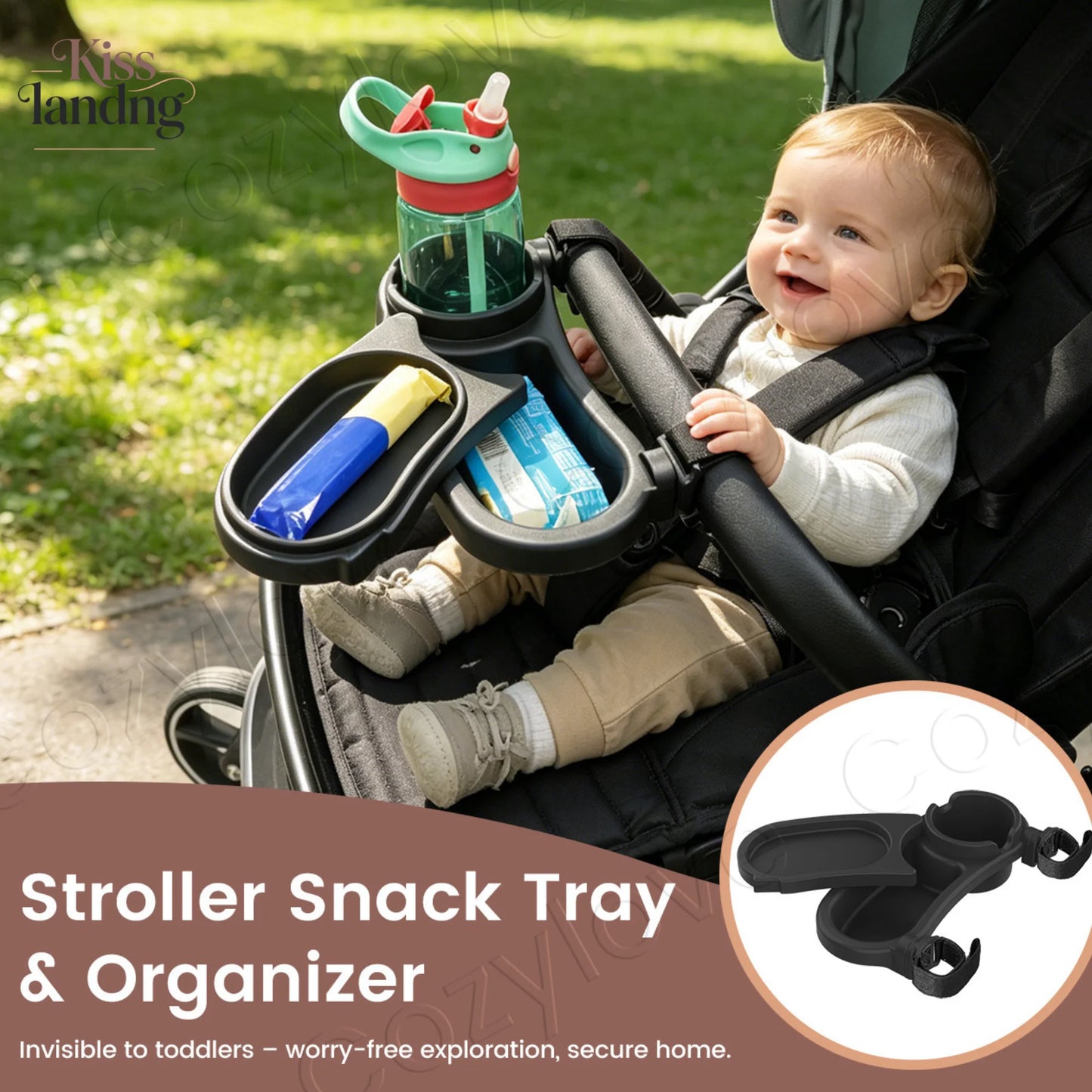 Vassoio Organizer Universale 3 in 1 per Passeggino con Portabicchiere