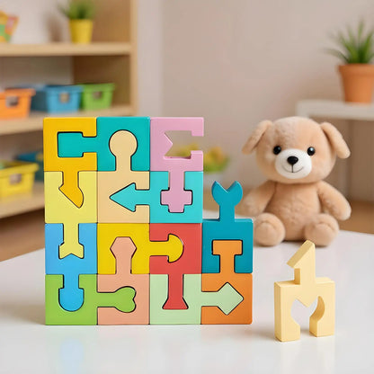 Puzzle Geometrico in Legno 16 Pezzi – Gioco di Logica e Abbinamento delle Forme