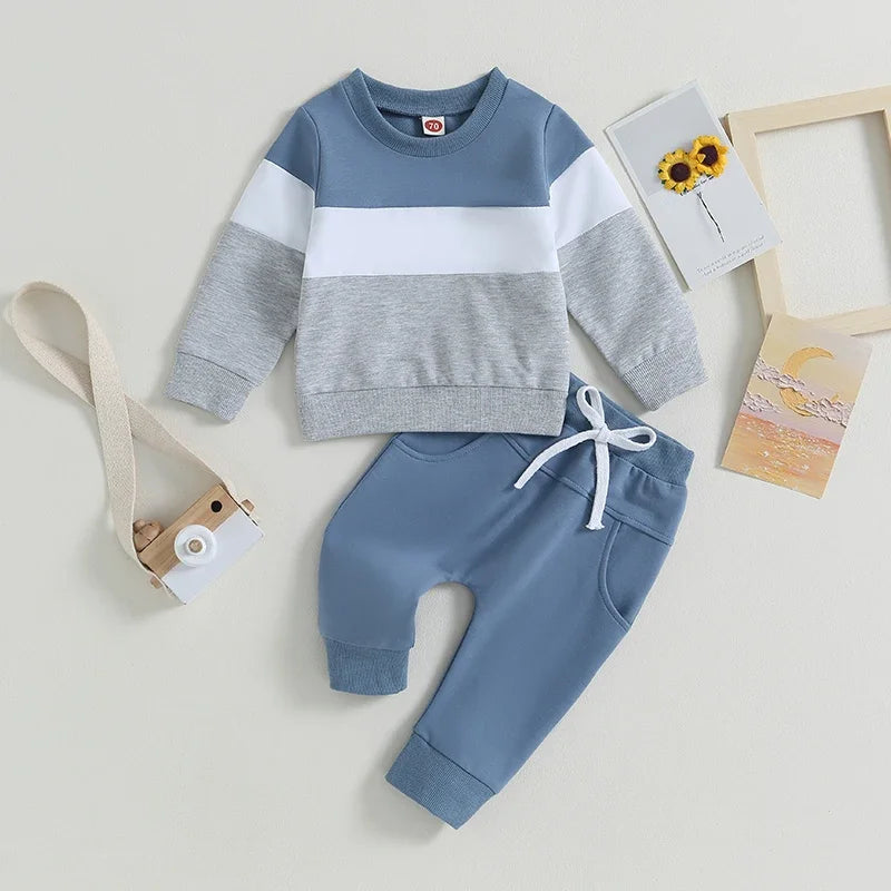 Completo Bambino 2 Pezzi – Felpa Color Block a Maniche Lunghe e Pantaloni Jogger