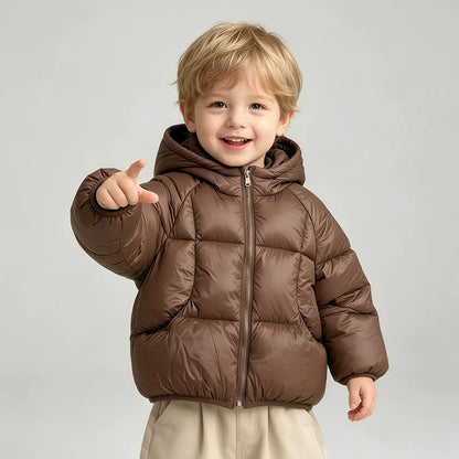 Giubbotto Invernale Bambino e Bambina Imbottito con Cappuccio e Interno in Peluche