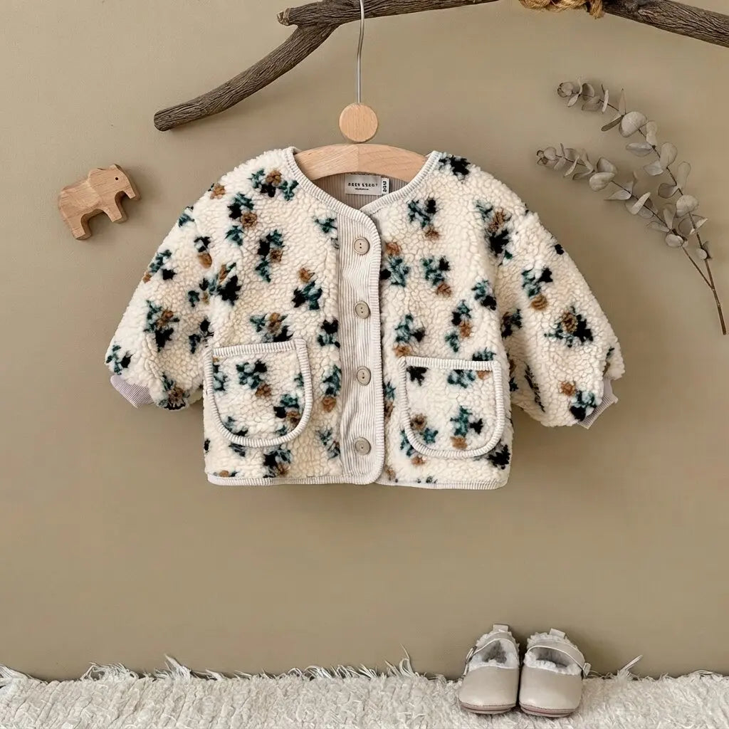 Giacca Invernale Bambina in Pile Sherpa – Cardigan con Bottoni e Tasche