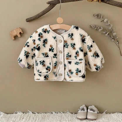 Giacca Invernale Bambina in Pile Sherpa – Cardigan con Bottoni e Tasche