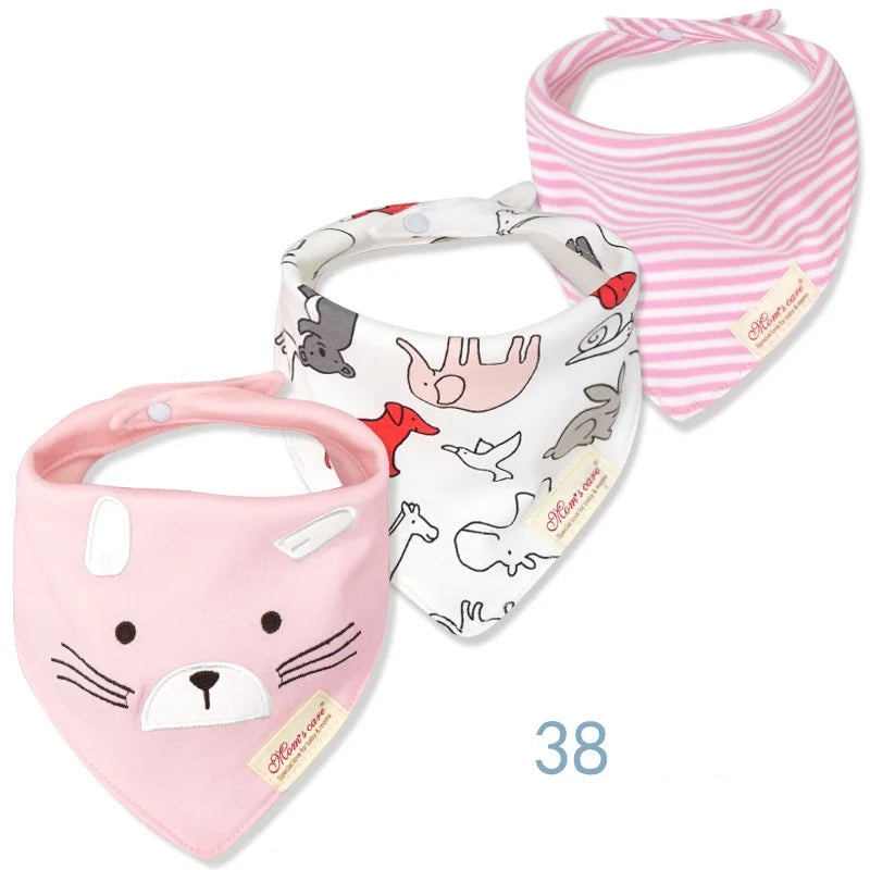 Set 3 Bavaglini Bandana Neonato in Cotone Morbido con Fantasie – Bavette Assorbenti Unisex per Maschietto e Femminuccia 0-12 Mesi