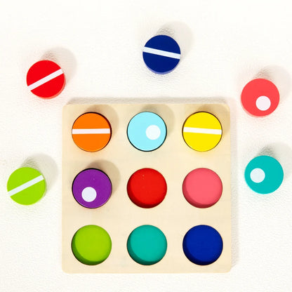 Puzzle in Legno per Bambini – Gioco di Abbinamento Colori e Simboli con Carte Modello