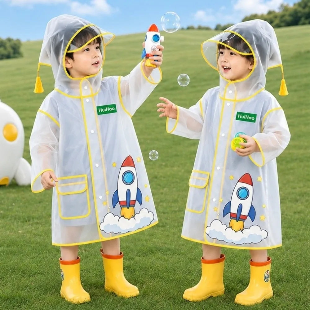 Impermeabile Bambini in EVA Trasparente – Giacca Antipioggia con Cappuccio e Tasche