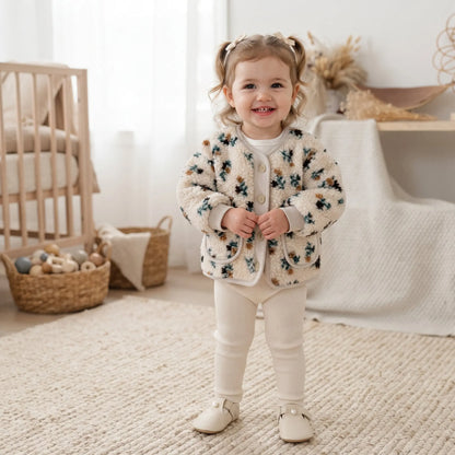 Giacca Invernale Bambina in Pile Sherpa – Cardigan con Bottoni e Tasche