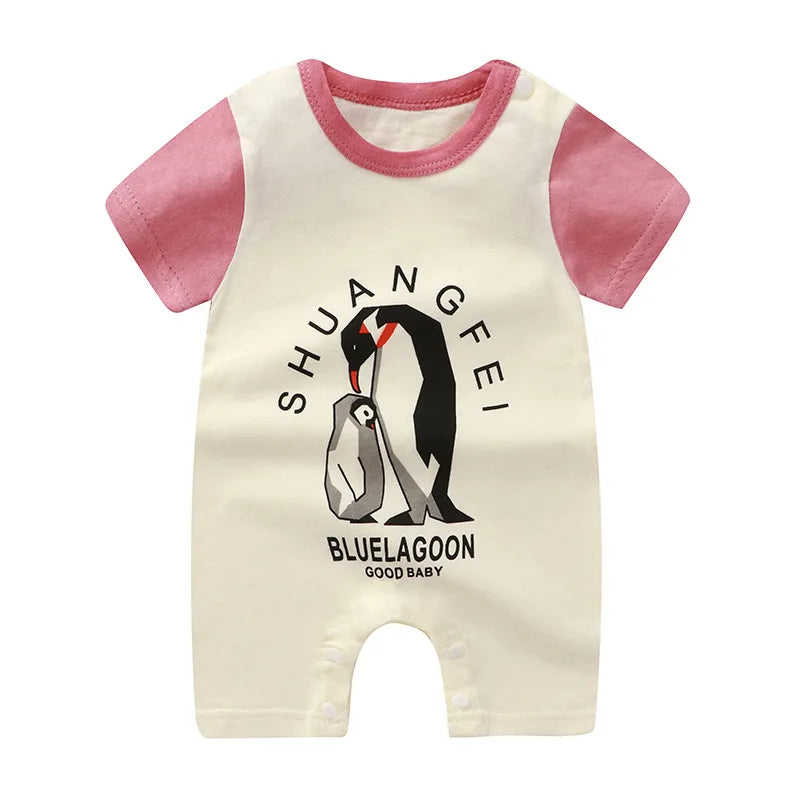 Pagliaccetto in Cotone per Neonato – Tutina a Maniche Corte con Stampe, Body Intero Unisex per Neonati