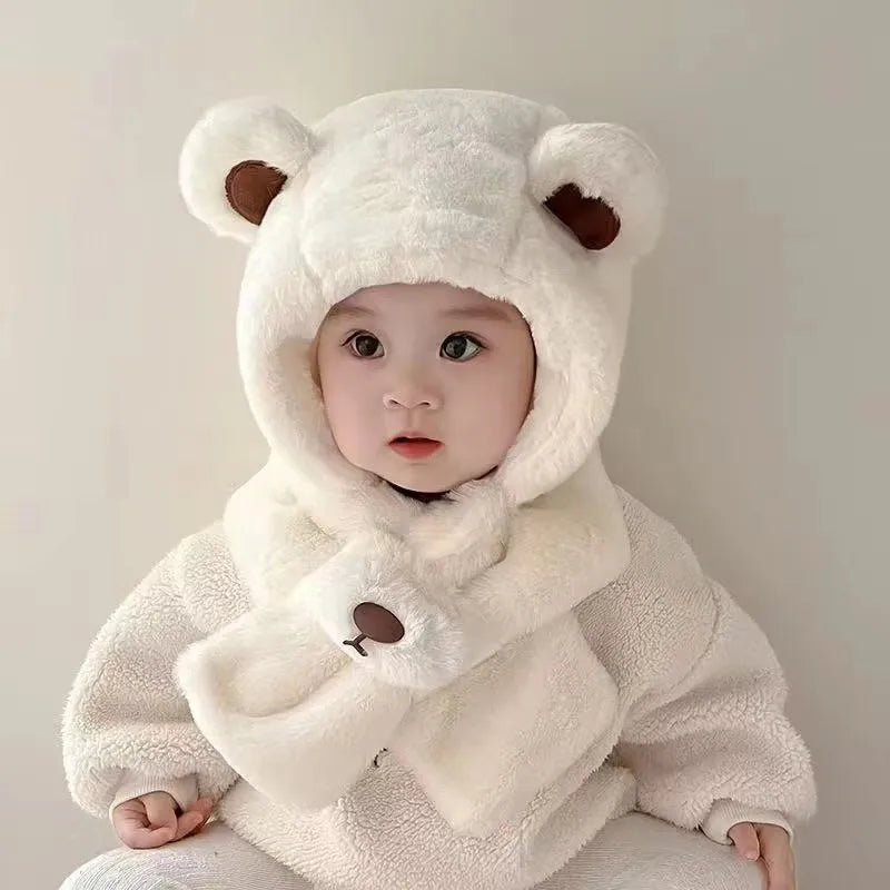 Cappuccio Sciarpa Invernale Bambino Antivento con Orecchie da Orsetto e Interno in Pile – 1-4 Anni