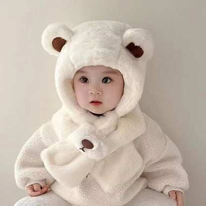 Cappuccio Sciarpa Invernale Bambino Antivento con Orecchie da Orsetto e Interno in Pile – 1-4 Anni