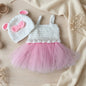 Completo Neonata 2 Pezzi con Vestitino in Tulle e Cappellino in Maglia