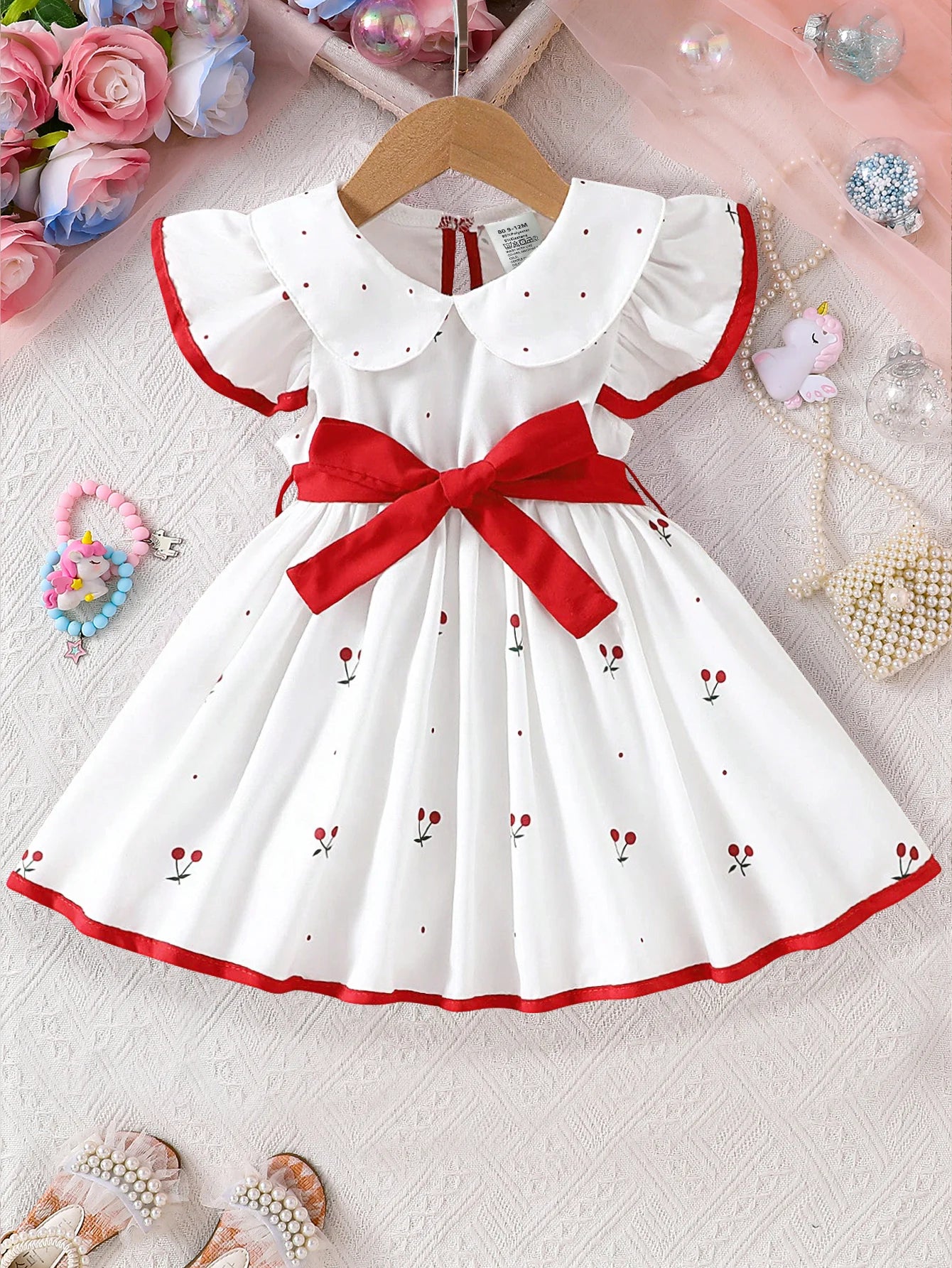 Abito Leggero da Bambina – Vestito con Fiocco e Colletto, 6 Mesi-3 Anni