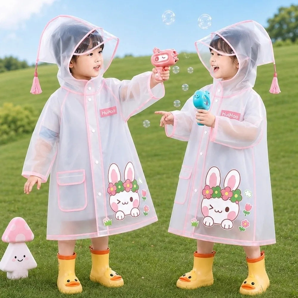 Impermeabile Bambini in EVA Trasparente – Giacca Antipioggia con Cappuccio e Tasche