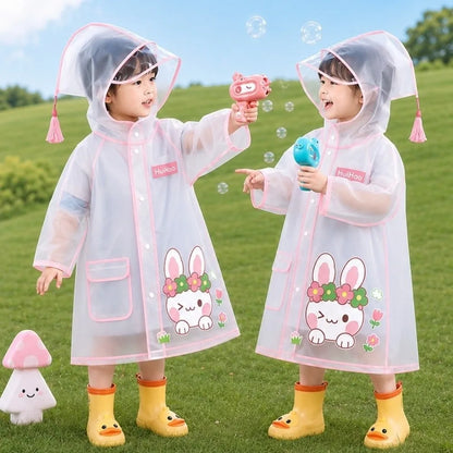Impermeabile Bambini in EVA Trasparente – Giacca Antipioggia con Cappuccio e Tasche