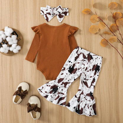 Completo Neonata 0-12 Mesi – Body a Costine Manica Lunga e Pantaloni a Zampa Leopardati