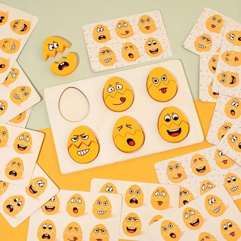Puzzle delle Emozioni in Legno per Bambini – Gioco di Abbinamento delle Espressioni con Carte Modello