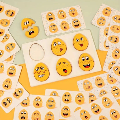 Puzzle delle Emozioni in Legno per Bambini – Gioco di Abbinamento delle Espressioni con Carte Modello