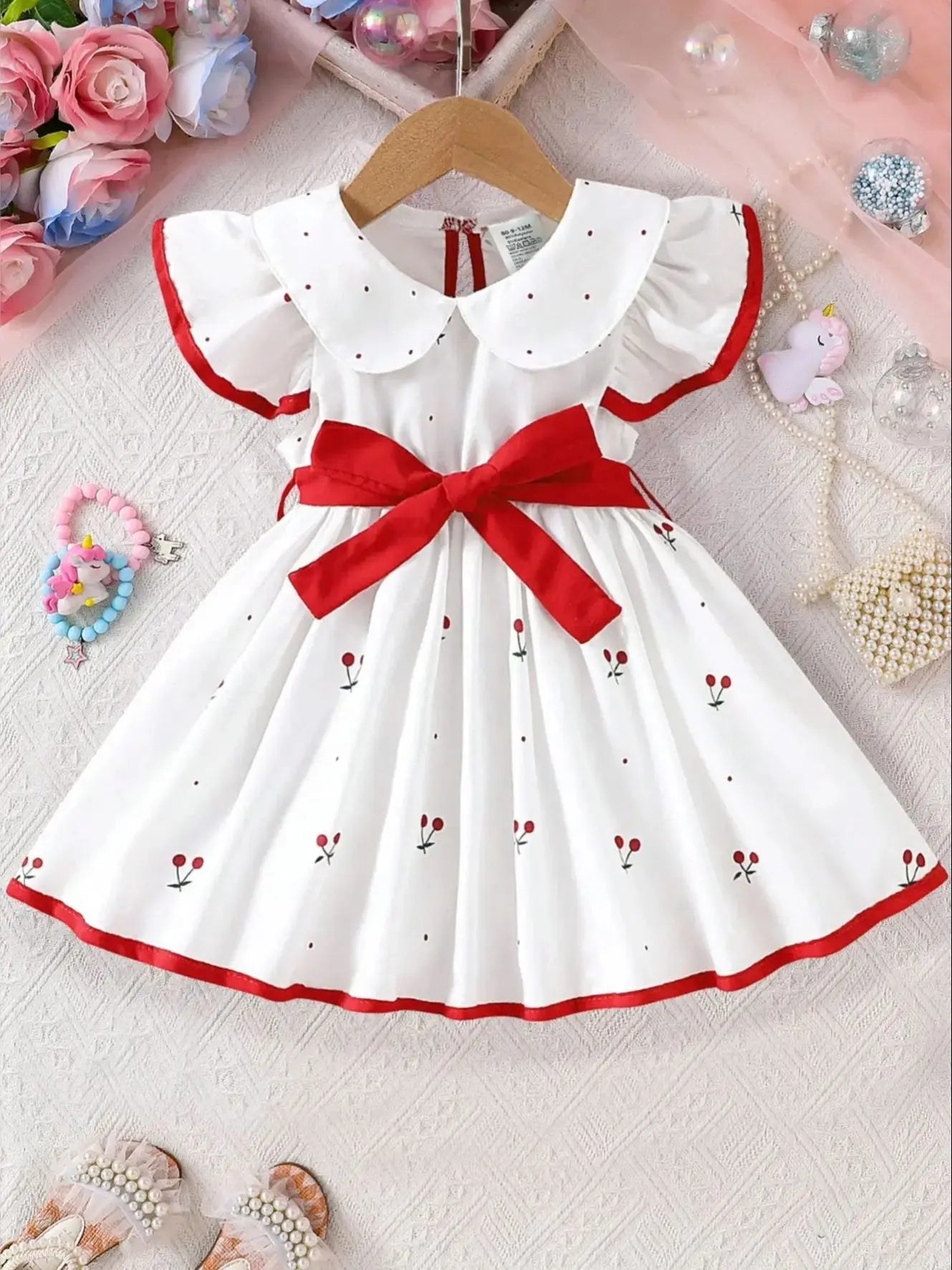 Abito Leggero da Bambina – Vestito con Fiocco e Colletto, 6 Mesi-3 Anni