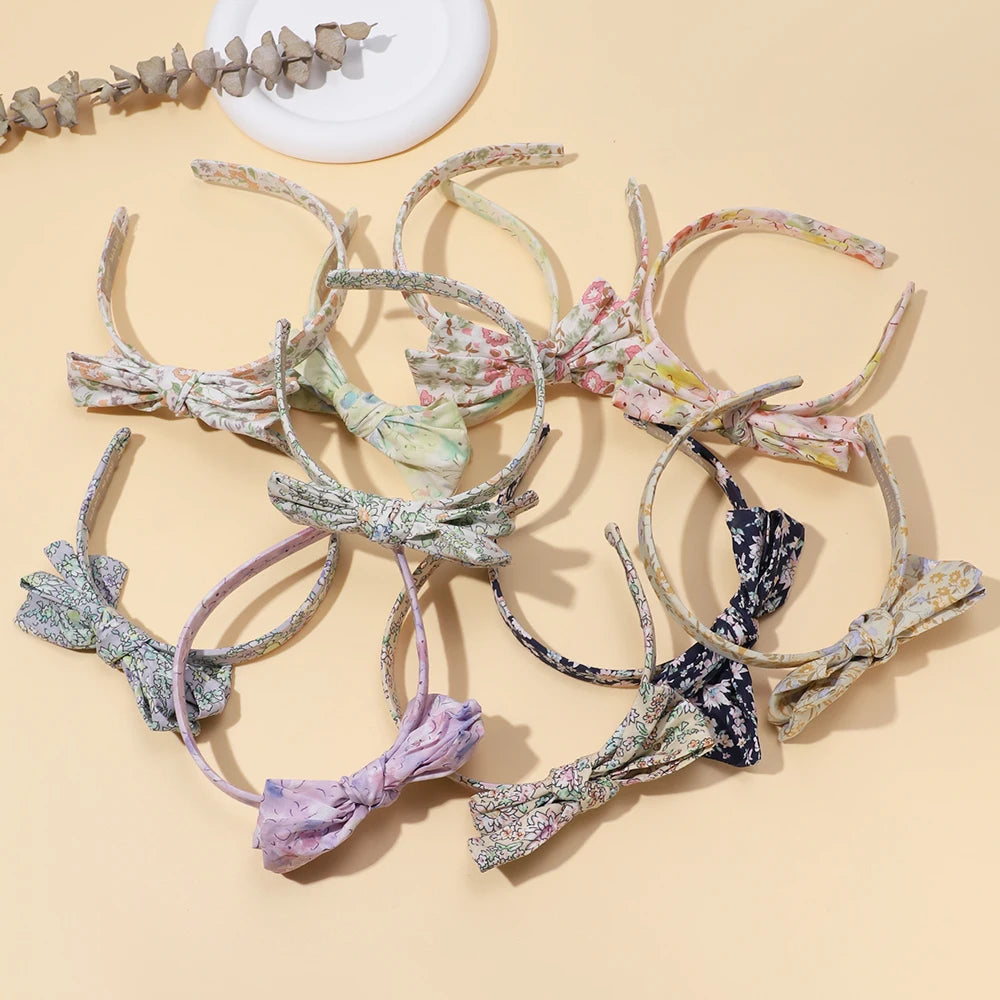 Cerchietto per Capelli Bambina con Fiocco e Fantasia Floreale Retrò