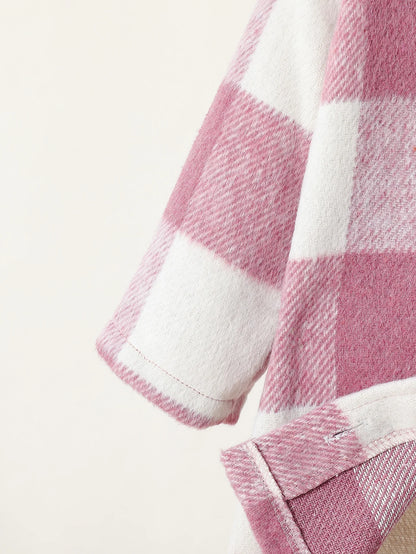 Completo Autunnale Bambina 3 Pezzi – Giacca a Quadri, Felpa con Cappuccio e Pantaloni Rosa