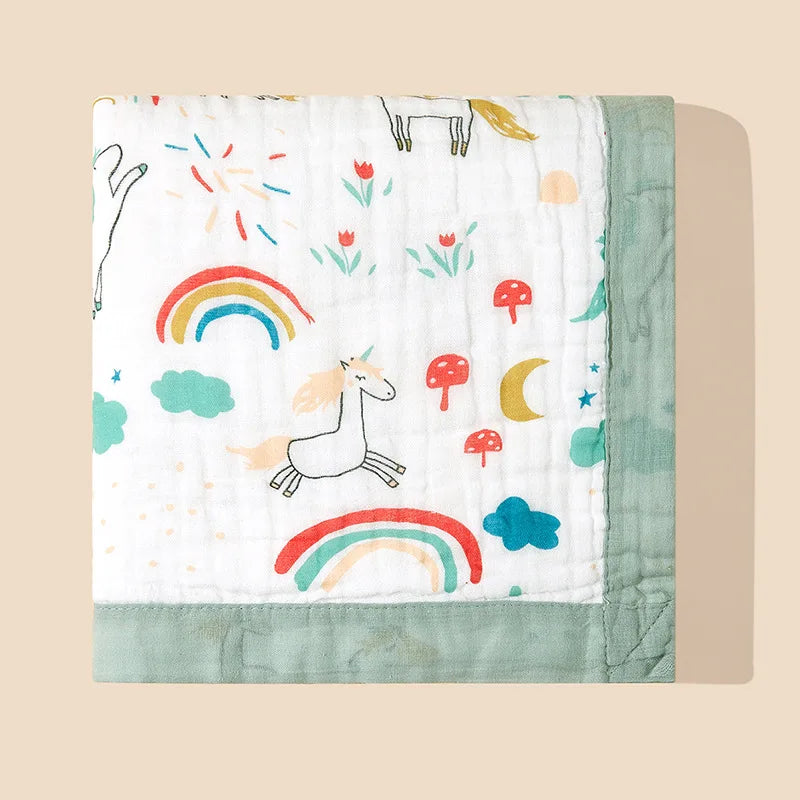 Copertina Neonato in Garza di Cotone 6 Strati 110×110 cm – Leggera, Traspirante e Morbida