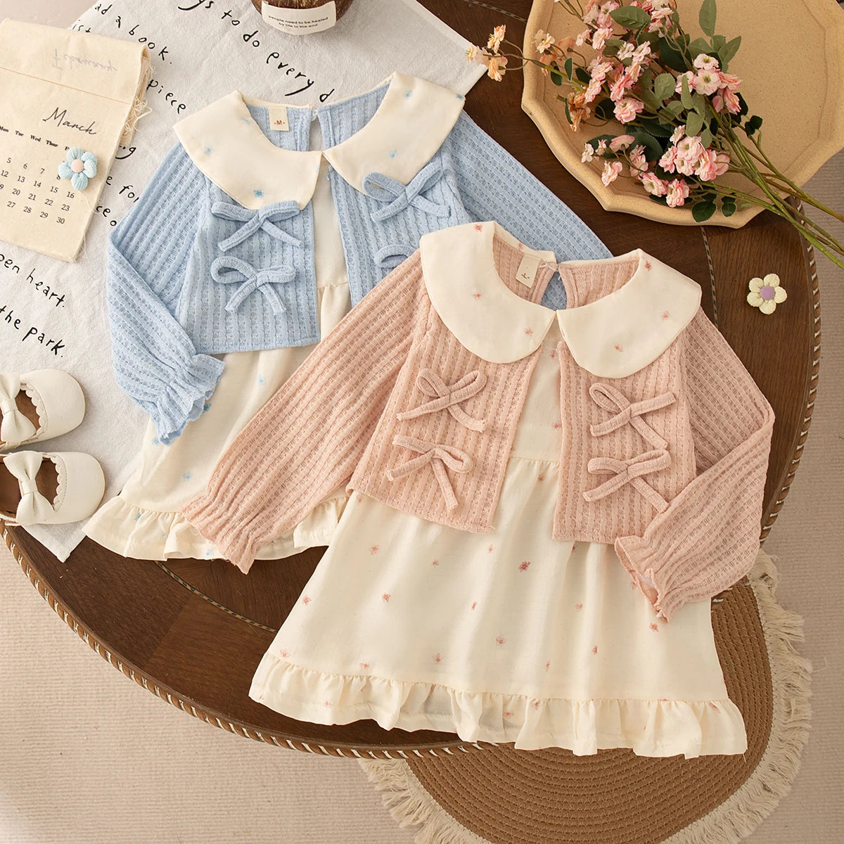 Completo Bambina con Abito e Cardigan in Maglia – Elegante Autunno Inverno 9-36 Mesi