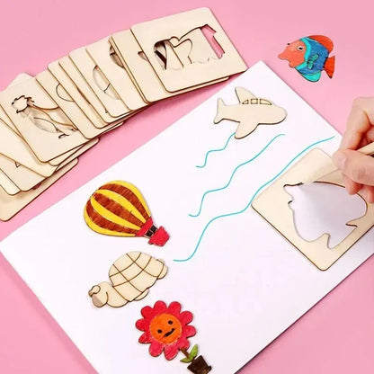 Stencil e Sagome in Legno da Colorare – Set Gioco di 20 Tessere per Disegnare e Ricalcare, Bambini 3+ Anni