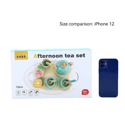 Set da Tè in Legno per Bambini – Servizio da Tè Giocattolo con Dolcetti, Gioco di Ruolo Educativo 3+ Anni