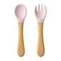 Set Posate da Apprendimento per Bambini – Cucchiaio e Forchetta in Silicone con Manico in Legno