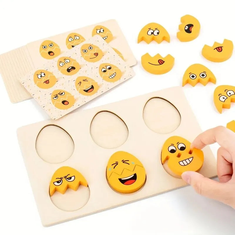 Puzzle delle Emozioni in Legno per Bambini – Gioco di Abbinamento delle Espressioni con Carte Modello