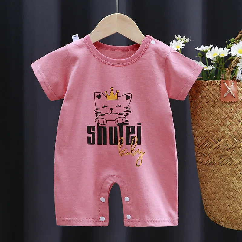 Pagliaccetto in Cotone per Neonato – Tutina a Maniche Corte con Stampe, Body Intero Unisex per Neonati