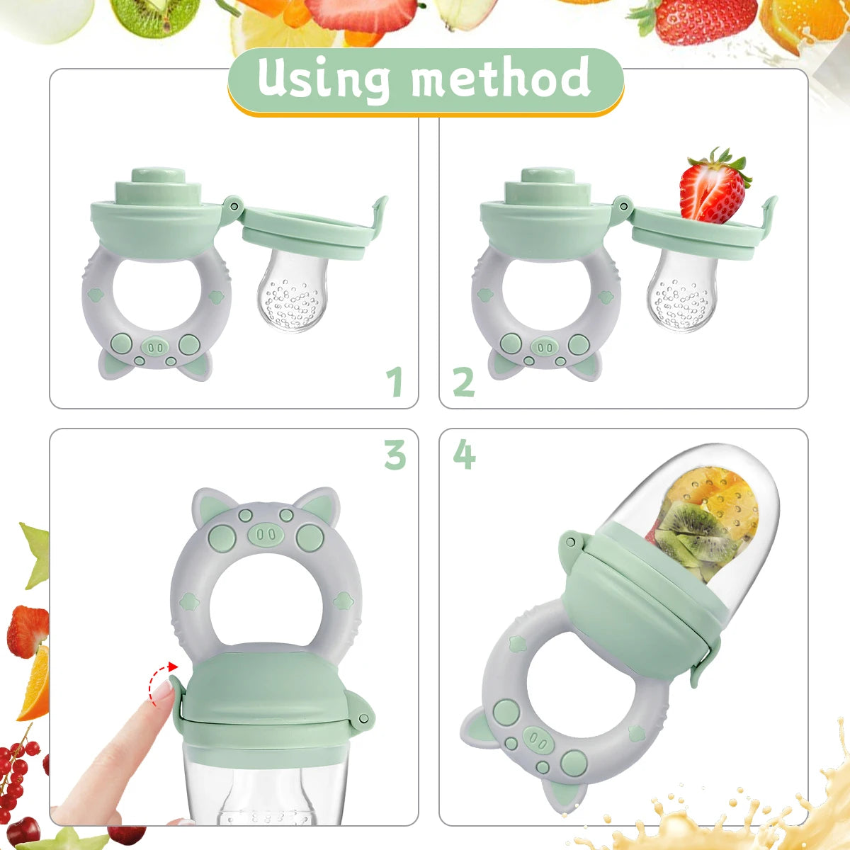 Ciuccio per Frutta Neonati – Succhietto in Silicone Morbido con Tettarelle Intercambiabili