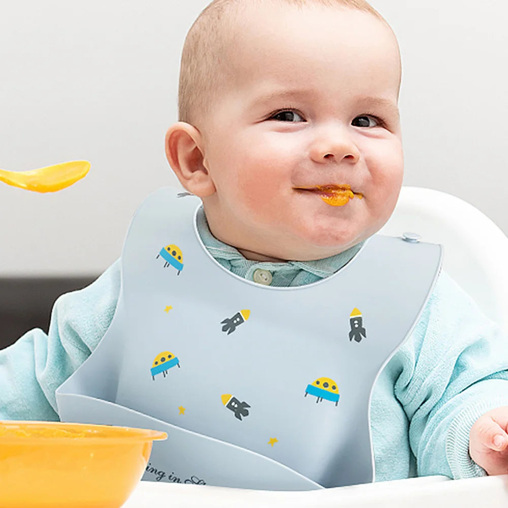 Bavaglino in Silicone Morbido e Impermeabile con Tasca Raccogli-Cibo