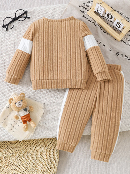 Completo Bimbo Teddy a Coste Elasticizzato – Maglia e Pantaloni con Orsetto