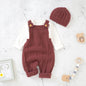 Completo Neonato in Maglia con Cappellino – Tutina Salopette Lunga con Bretelle e Bottoni
