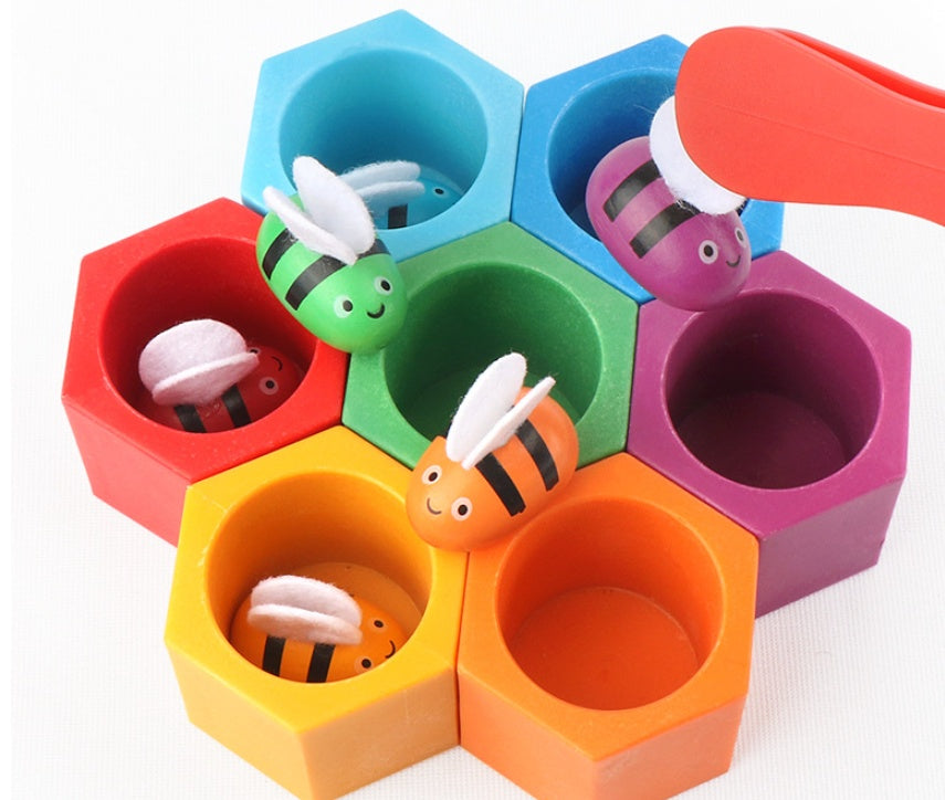 Gioco Educativo in Legno Api e Alveare – Gioco Sensoriale con Pinza per Coordinazione Mano-Occhio Bambini