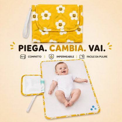 Fasciatoio Portatile Pieghevole e Impermeabile – Tappetino Cambio Pannolino Imbottito con Tasca Portaoggetti