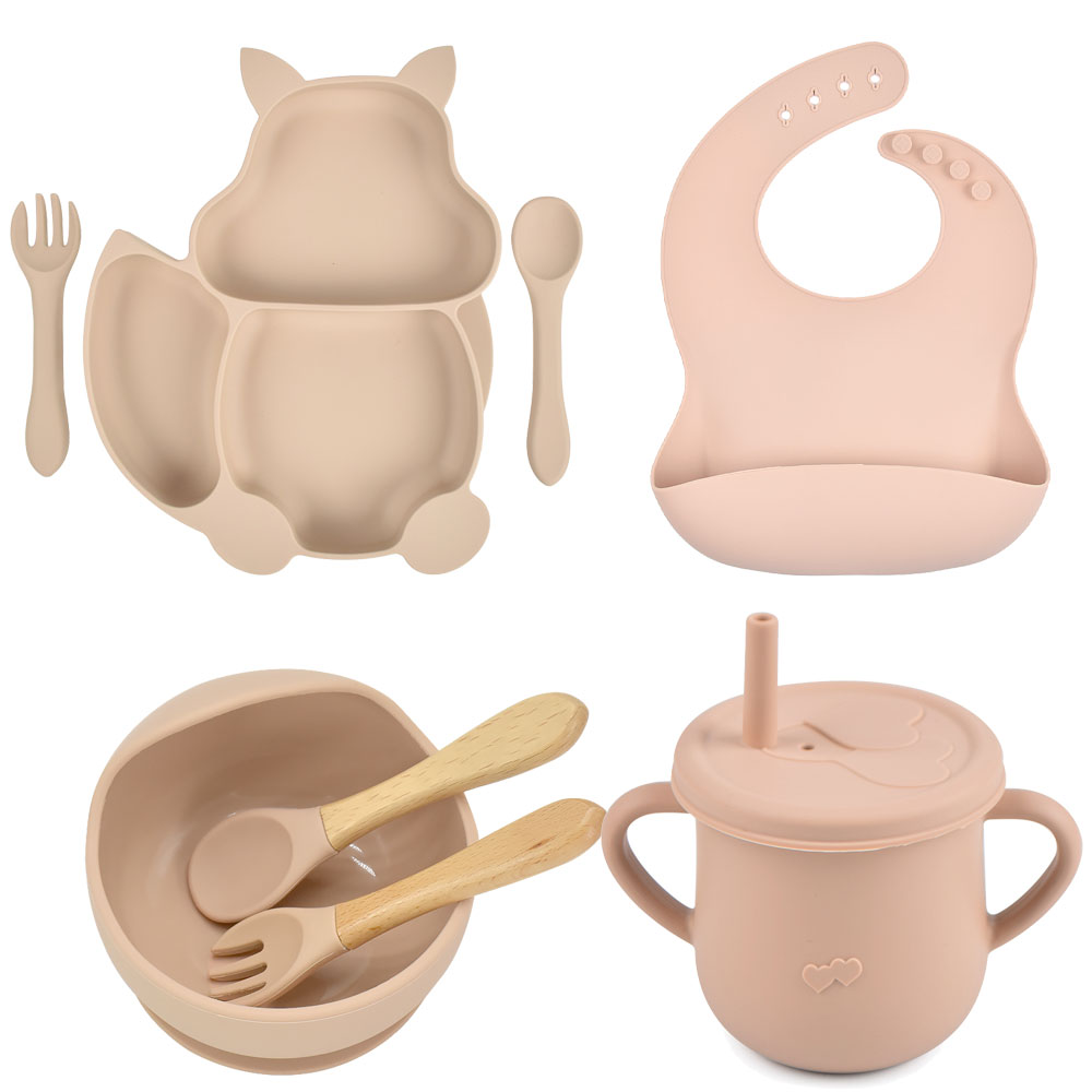 Set Pappa in Silicone per Bambini – Kit Completo Svezzamento con Piatti, Posate, Bavaglino e Bicchiere Antigoccia
