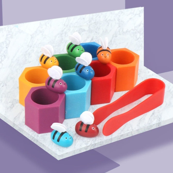 Gioco Educativo in Legno Api e Alveare – Gioco Sensoriale con Pinza per Coordinazione Mano-Occhio Bambini