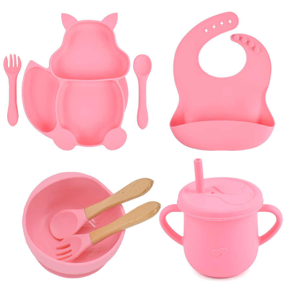 Set Pappa in Silicone per Bambini – Kit Completo Svezzamento con Piatti, Posate, Bavaglino e Bicchiere Antigoccia