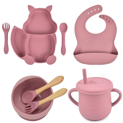 Set Pappa in Silicone per Bambini – Kit Completo Svezzamento con Piatti, Posate, Bavaglino e Bicchiere Antigoccia