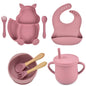 Set Pappa in Silicone per Bambini – Kit Completo Svezzamento con Piatti, Posate, Bavaglino e Bicchiere Antigoccia
