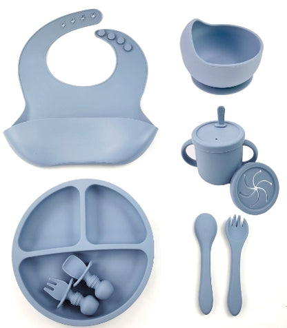Set Pappa in Silicone per Bambini 8 Pezzi – Ciotola con Ventosa Antiscivolo per Svezzamento